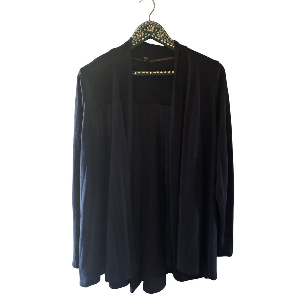Storm Navy Blue Open Front Pleated Back Draped Cardigan Sweater Womens 1X